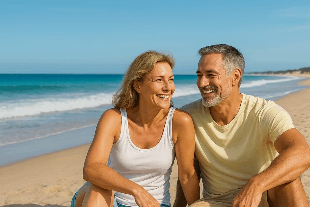 Wide Image of Healthy Couple at New Jersey Beach