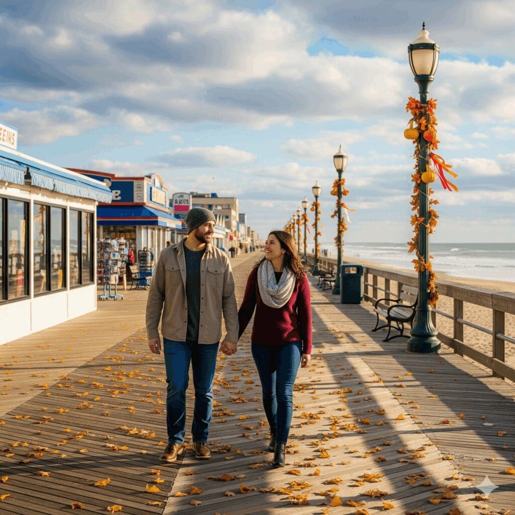 Couple Walking Together on a New Jersey Boardwalk