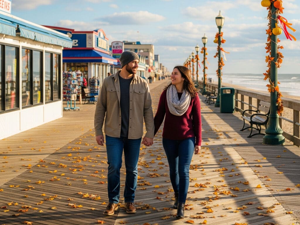 Couple Walking Together on a New Jersey Boardwalk 4-3