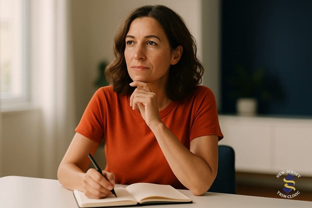 Woman reviewing questions before starting a weight loss program