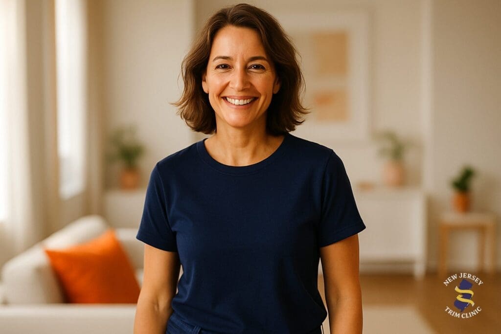 Confident woman energized after starting tirzepatide treatment